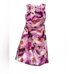 Women’s TERI JON SPORTSWEAR water color pink & white sleeveless mini dress sz 4